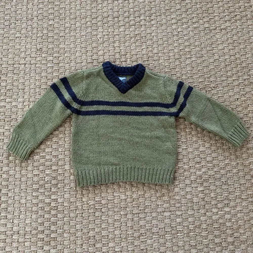Old Navy Toddler’s VTG Style Green/Navy Blue Stripe Sweater Size 3T Long Sleeve